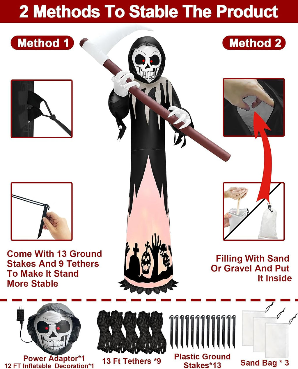 12FT Tall Halloween Inflatables Outdoor Decorations Grim Reaper Ghost