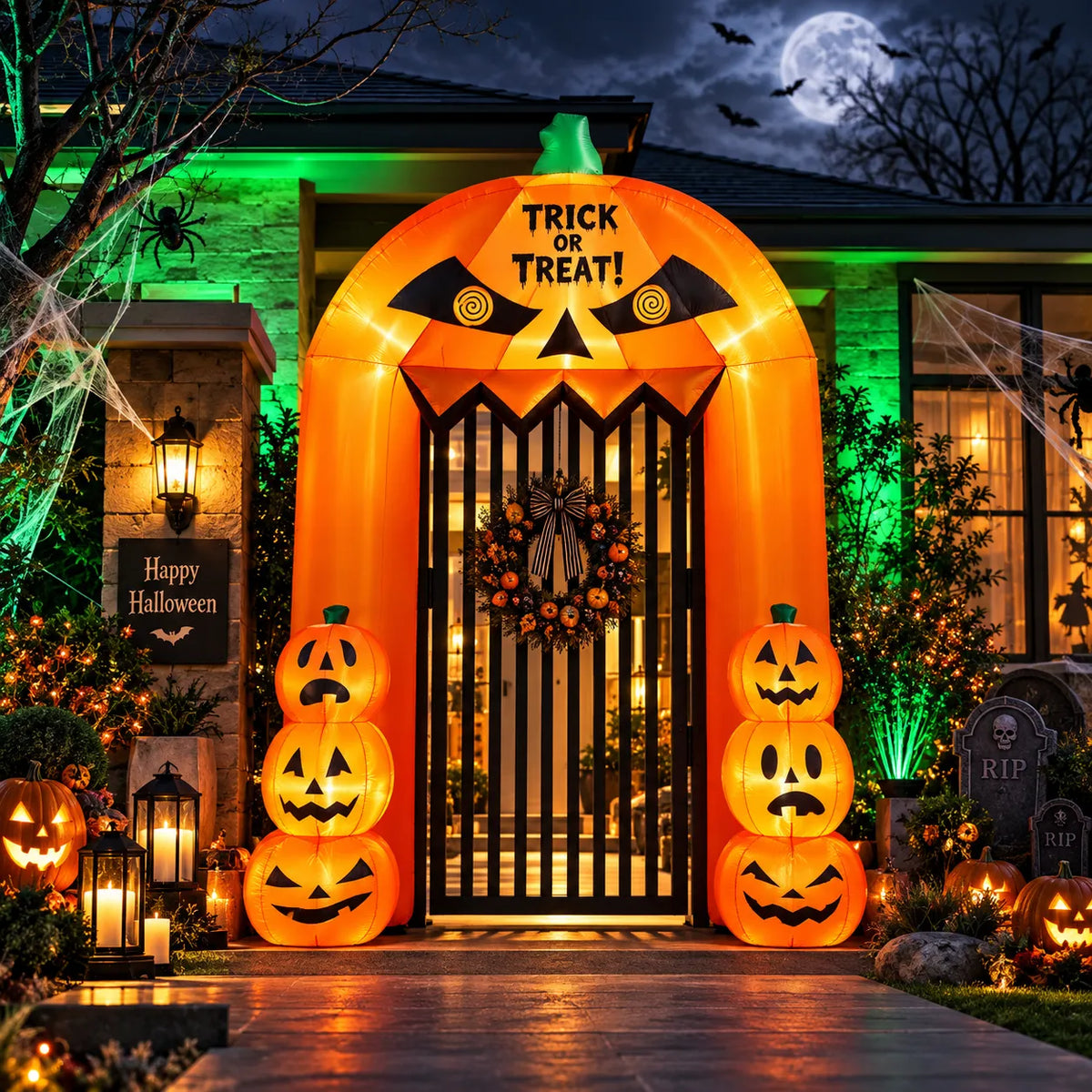9.5FT Halloween Pumpkin Arch Inflatable with LED Lights