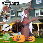 12 FT Halloween Inflatables Tree Outdoor Decorations Blow up Yard Scary Dead Tree with Pumpkin Ghost Tombstone with Built-In Leds for Garden Lawn Indoor Party Decor