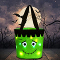Halloween Trick or Treat Candy Bags LED Light up Pumpkin Bucket, Collapsible Reusable Candy Basket, Fabric Tote Gift Goody Bags for Kids Halloween Party (Green)