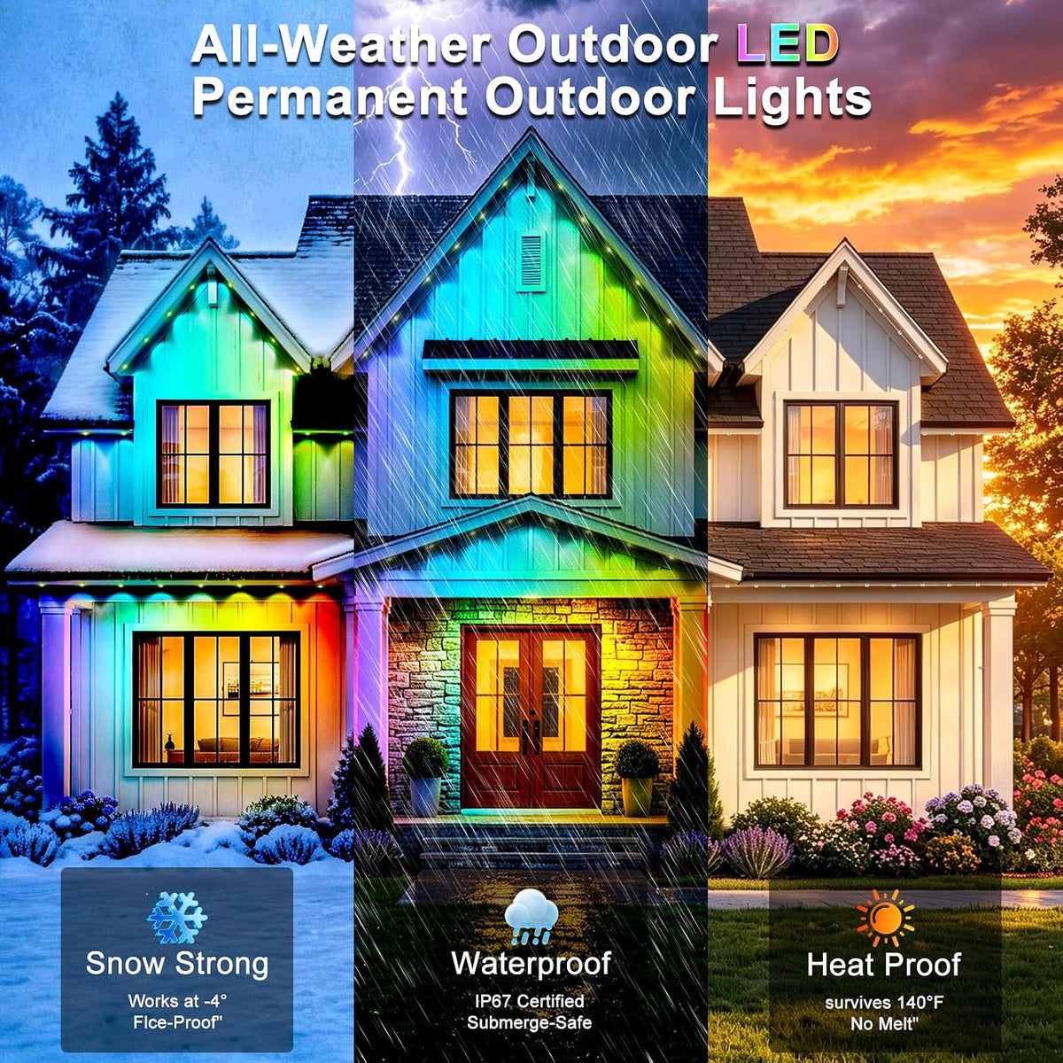 150FT Permanent Outdoor Lights, IP67 Waterproof Smart RGB+IC Wall-Washing Eaves Lights with App & Voice Control, Millions of Colors, Customizable DIY Scenes for House, Holiday, Patio