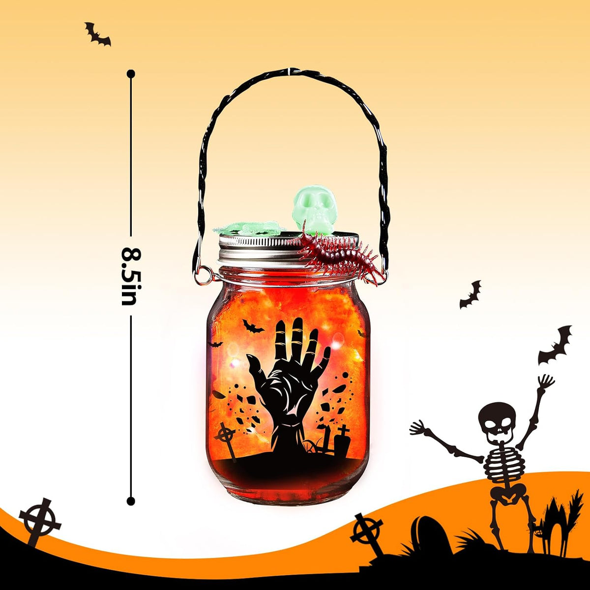 Halloween Craft Kit for Kids, 12 Pcs Glass Mason Jar with Accessories for DIY Lantern Jar, Halloween Art & Craft Party Supplies, Halloween Art Activities, Crafts and Arts Party Supplies
