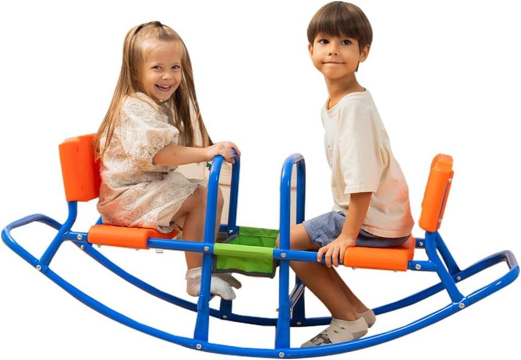 Double Rocking Seesaw – 2-Seater Teeter Totter for Kids Ages 3-5 – Outdoor Ride-On Playground Toy for Two Children – Durable Steel Rocking Chair Seesaw for Backyard Fun